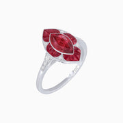 Art Deco Inspired Marquise Cut Calibré Gemstone Halo Ring - Shahin Jewelry